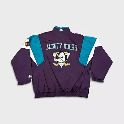 Vintage 90s Starter Mens Adult Disney Mighty Ducks NHL Hockey Jacket - XL Purple • $178.49