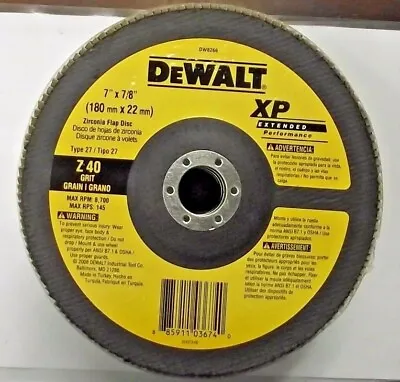 Dewalt DW8266 7  X 7/8  40 Grit XP Sanding Flap Disc 5 Discs • $25