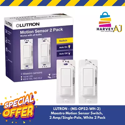 Lutron MS-OPS2-WH-2 On/Off Wall Switch - 2 Pack Motion Sensor 2Amp/Single Pole • $31.97