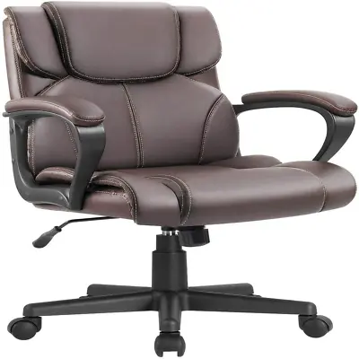 Mid Back Office Desk Chair Leather Executive Chair Adjustable Ergonomic Swivel • $129.36