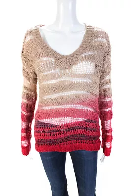 Staring At Stars Women's V Neck Open Knit Ombre Sweater Beige Size S • $34.01
