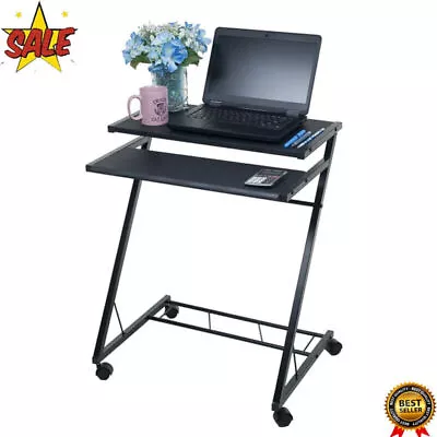 Rolling Laptop Cart Computer Desk W/ Casters Portable Compact Workstation Black • $35.19