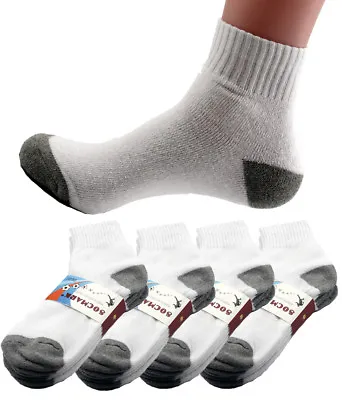 New Mens 6 Pairs Sports White Gray Ankle Quarter Crew Socks Cotton Size 10-13 • $9.99