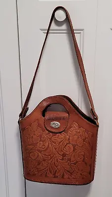 Vintage Leather Hand Tooled Western Strong Tote Handbag Boho Styling Maria • $135