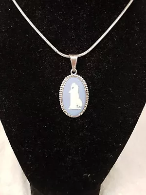 £26 • Buy 925 Silver Wedgwood Blue Jasper Ware Pendant Necklace 16  Snake Chain 10.9g