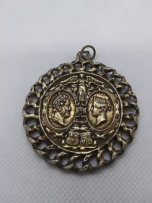 Vintage Commemorative Queen Victoria Louis Philippe 1844 Visit Medallion Pendant • $39.99