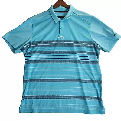 Oakley Polo Shirt Men's XL Aqua Blue Striped Performance Golf Stretch Casual • $19.36