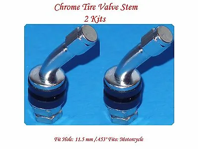 2 Kit Chrome Tire Valve Stem 45 Degree For Holes Φ11.5 Mm /.453  Fits:Motorcycle • $8.99