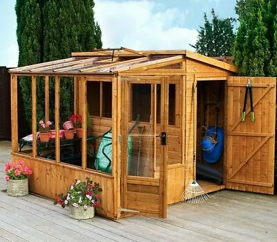 8x8 COMBI GREENHOUSE GARDEN SHED PENT TIMBER WOOD POTTING SHEDS PENT LEAN TO 8FT • £1169.94