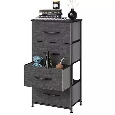  4 Drawers Dresser Shelf Organizer Bedroom Bedside Storage Tower Black Grey • $36.09