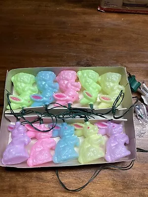 Vintage Blow Mold Easter Bunny Rabbit String Lights Set Of 10 WORKS • $14.99