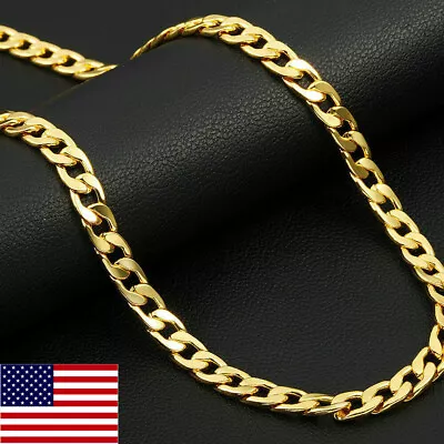 14K Solid Yellow Gold 6mm Cuban Link Chain Necklace Men Women Size 18 -24  - US • $3.32