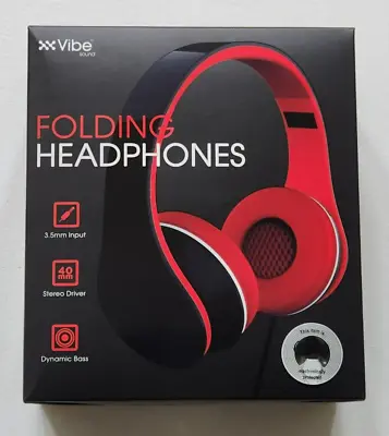 Vibe Red/black Folding Headphones 3.5mm Input Stereo Driver Dynamic Bass ( New ) • $19.99