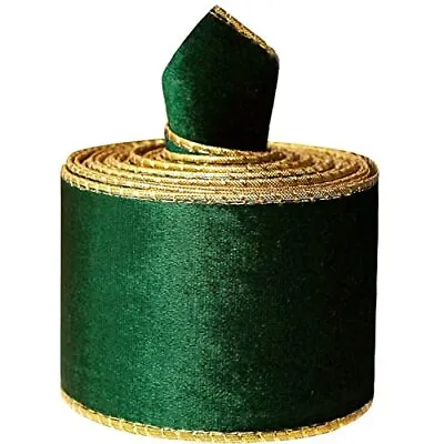 Dark Green Wired Velvet Ribbon For Gift Wrapping Chrisrtmas Tree 2-1/2 Inch 5 • $12.29