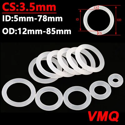 Food Grade O-Ring White Silicone Rubber Seal O Ring CS 3.5mm ID 5-78mm High Temp • £1.84