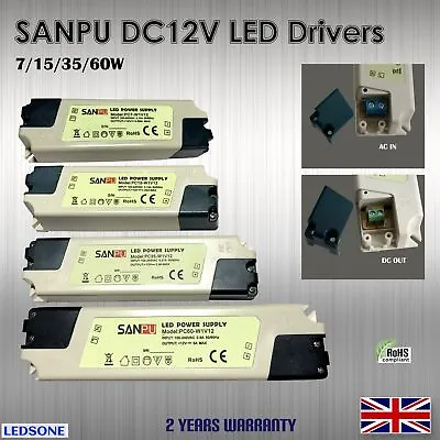 LED Driver Power Supply Transformer DC 12 V 7W 12W 15W 35W 60W  LED Tranformer • £14.89