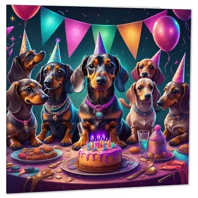 Sausage Dog Dachshund Birthday Party Dog Card 145mm X 145mm • £2.99