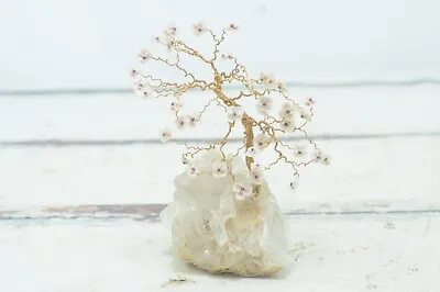 Vintage . Decorative Wrapped Copper Wire Bonsai Tree Rose Quartz Base Sea Shell • $42