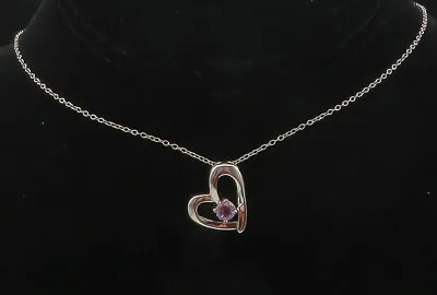 925 Sterling Silver - Prong Set Amethyst Open Love Heart Chain Necklace - NE2054 • $43.71