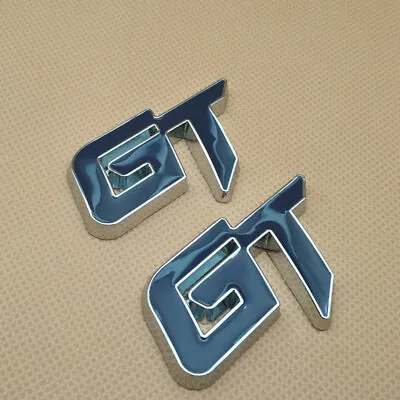  2Pcs Metal GT Blue Letter Logo Emblem Rear Trunk Lid Auto Badge Sticker Decal • $9.99