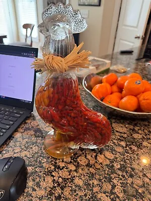 12.5 In Glass Rooster Chili Pepper Infused Vinegar Sealed Bottle • $20