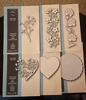 Lot Of 6 Memory Box Metal Die Cut Stencil Circle(2)Heart (2)Border Vine • $24.95