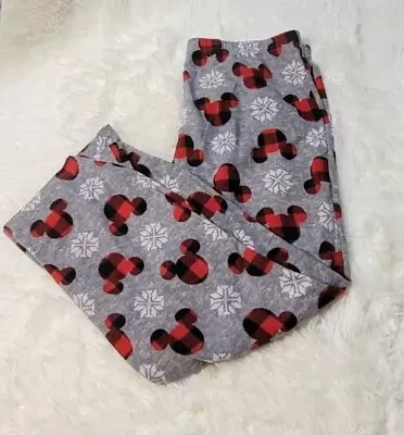 Disney Mickey Mouse Gray Fleece Red Plaid Cozy Comfy Pajama Lounge Pants Size XL • $10