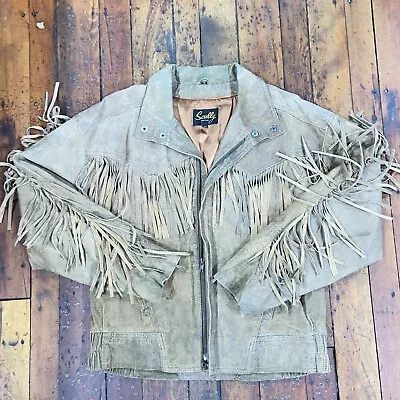 Vintage Scully Western Motorcycle Leather Jacket With Fringe Size 42 Beige • $500