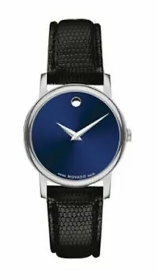 NWT Movado Museum Blue Dial Black Leather Strap Women's Swiss Watch 2100010 • $214.99