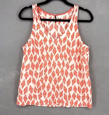 Eloise AnthropologievWomens Top Blouse Tank Leaf Fan Print Orange Pink Medium • $12.99