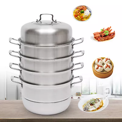 32.5 Cm Steamer Pot 5-Tier 304 Stainless Steel Steamer Pot With Glass Lid USA • $72