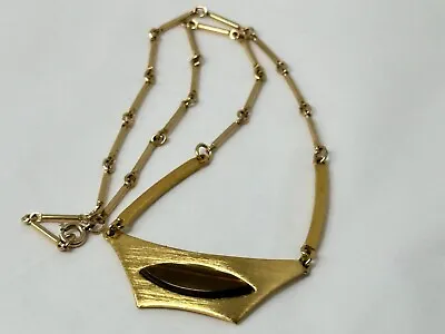 Vintage SARAH COVENTRY Goldtone Brown Marquise Inset Choker 16.5  Necklace • $24