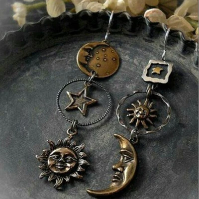 $2.69 • Buy Vintage 925 Silver Moon Sun Star Earrings Boho Women Party Jewelry A Pair/set