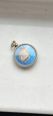 Antique Victorian Two Sided Blue Morpho Butterfly Wing Locket Pendant • $90