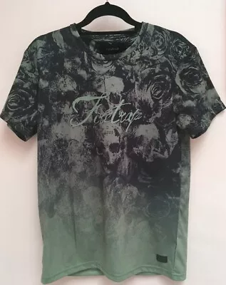 NEW Firetrap Mens T-Shirt In Olive/Black Skull Print - Size M • £4.99