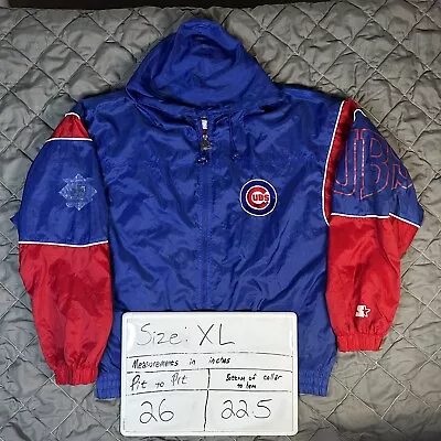 VINTAGE Chicago Cubs Jacket Mens XL Blue Red Starter MLB Windbreaker Baseball • $44.99