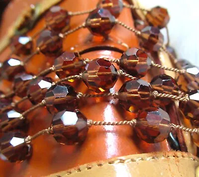 Vintage Swarovski Crystal 8mm Bead Necklace 3-Strand Knotted Smoked Topaz Choker • $125