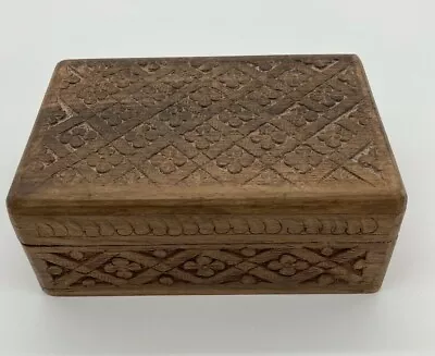 Vintage Hand Carved Wooden Trinket Jewelry Box Floral Made In India • $19.99