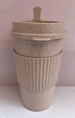 Beige Eco Friendly Biodegradable Travel Mug With Heat Shield And Anti-spill Lid • £8.99