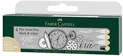 Faber Castell FC167151 PITT Artist Pen - Black/White (Pack Of 4) • £14.31