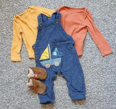 9-12 Months Baby Boys Girls Winter Clothes Bundle Corduroy Dungarees Vests Shoes • £3.50