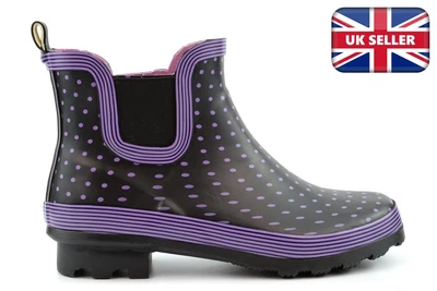 £20.99 • Buy Womens Ankle High Wellington Boots Ladies Low Heel Wellies Waterproof Polka Dot