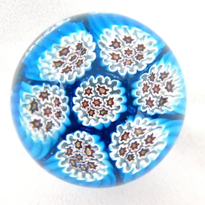 Murano Italy Mid Century Turquoise Flowers Millefiori Art Glass Paperweight • $49