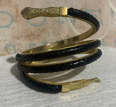 Vintage Snake Serpent Egyptian Style Gold Tone  Snakeskin Wrap Bracelet • $60