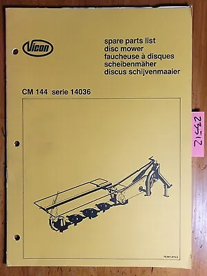 $20 • Buy Vicon CM144 Disc Mower Series 14036 Parts Manual 70.001.873/2