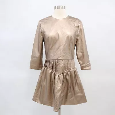 Tularosa Womens Dress M Margo Gold Metallic Faux Pleather Flounce Hem • $39.92