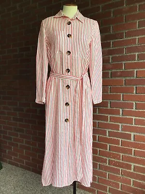 New Zara Woman XS Red White Stripe Tunic Shirt Dress Long Sleeve 77046100061 • $19.99