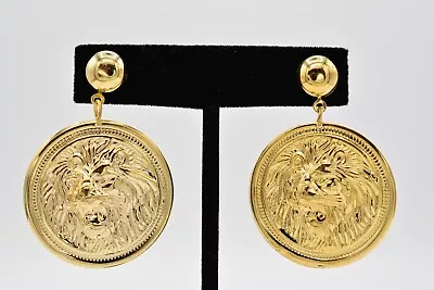 Vintage Lion Dangle Earrings Gold Tone Lightweight Metal NOS 1980s BinA1 • $13.56