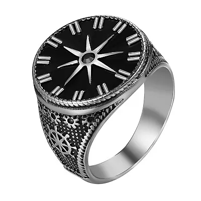Mens Vintage Nautical North Star Marine Compass Stainless Steel Round Class Ring • $10.99