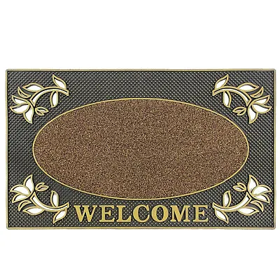 Gold Metallic Look Floral PVC Entrance Welcome Door Pin Mat Non Slip Doormats • £12.96